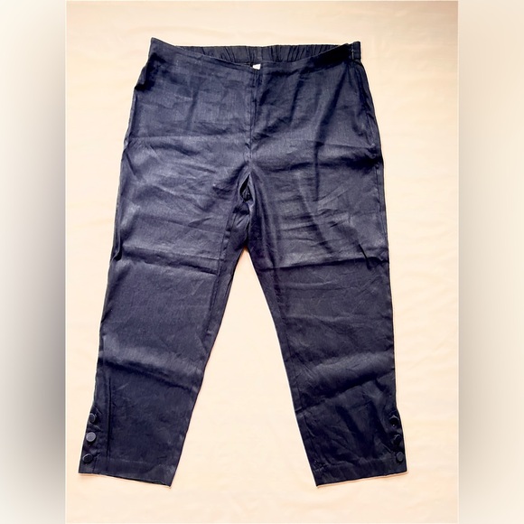 J.JILL linen stretch navy crop pants button ankle waist 36"-42" - Picture 7 of 9